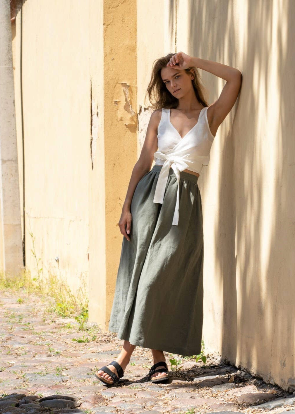 The Sophia Linen Maxi Skirt // Faded Rose