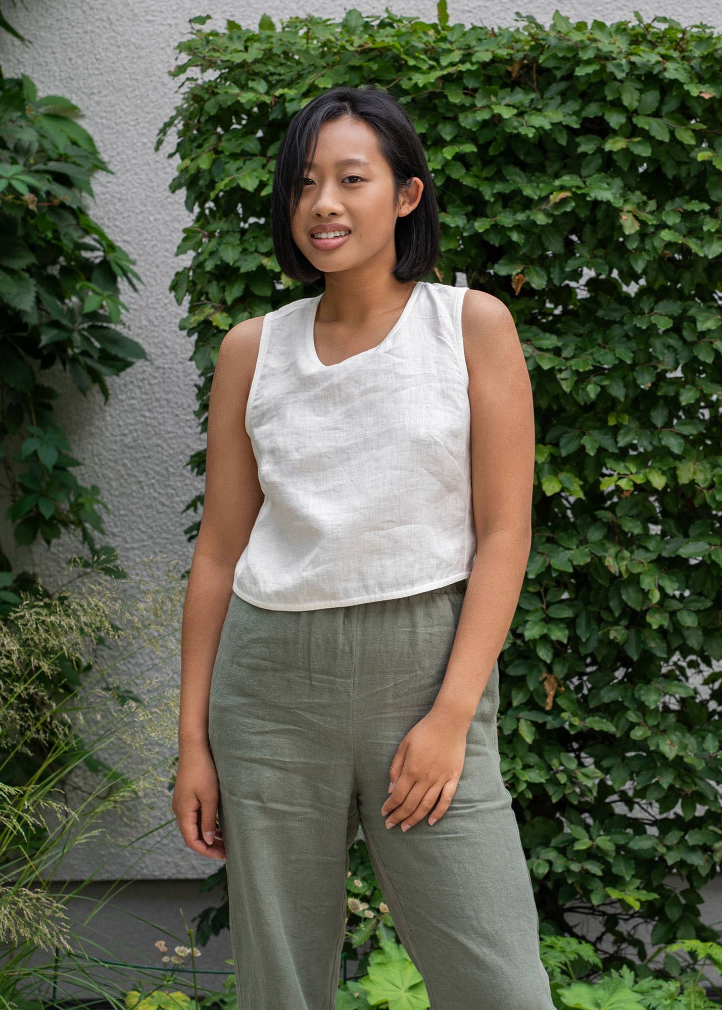 The Serena Linen Cross Back Crop Top // Pure White // Natural
