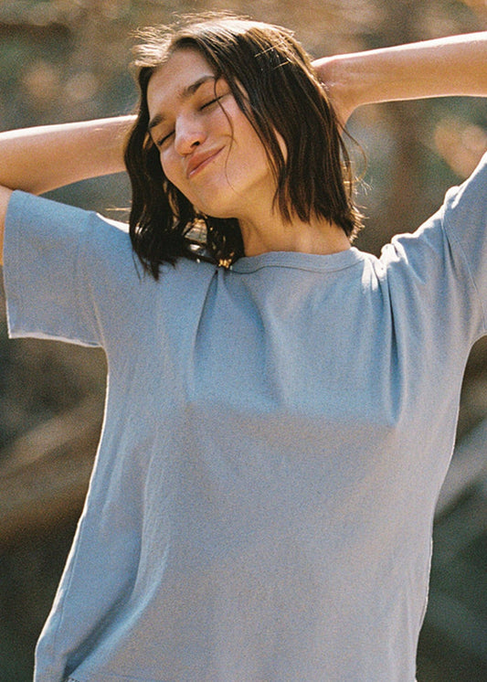 The Petit Pointelle Tee // Ivory // Bleu