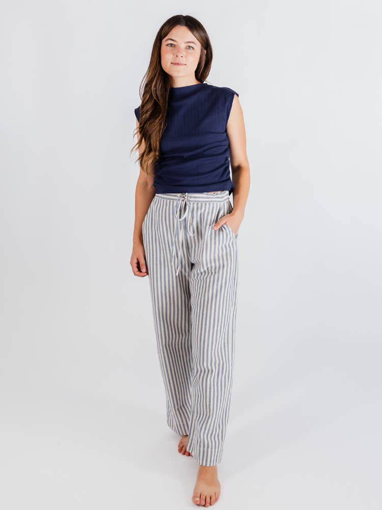 Emmy Drawstring Pant Pinstripe Blue