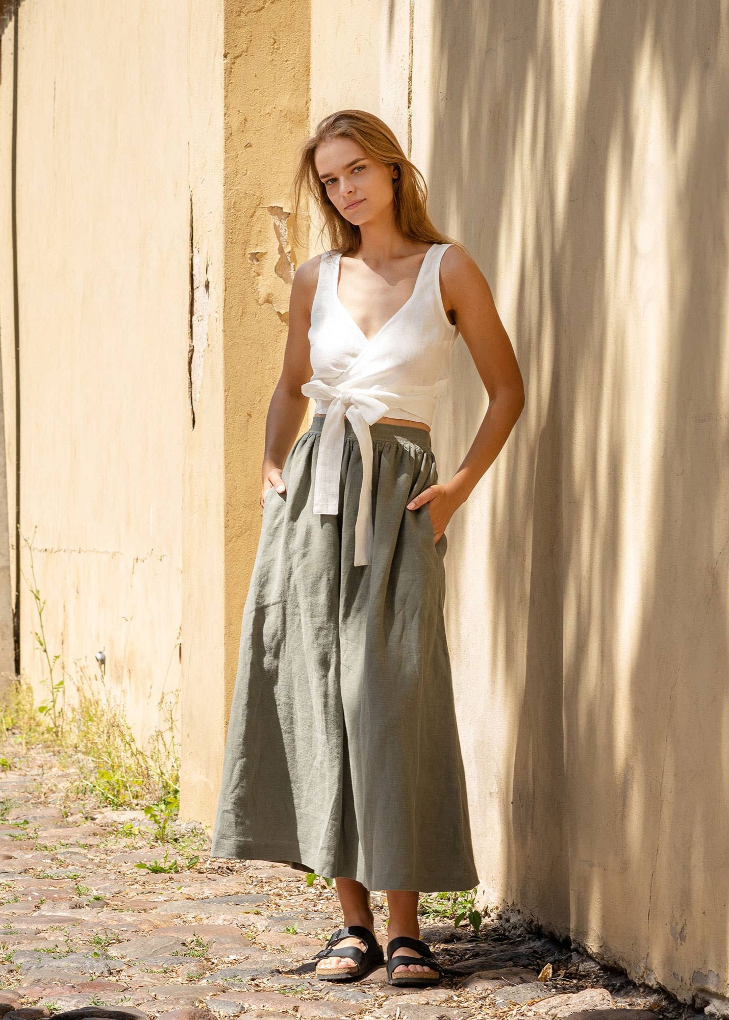 The Sophia Linen Maxi Skirt // Faded Rose