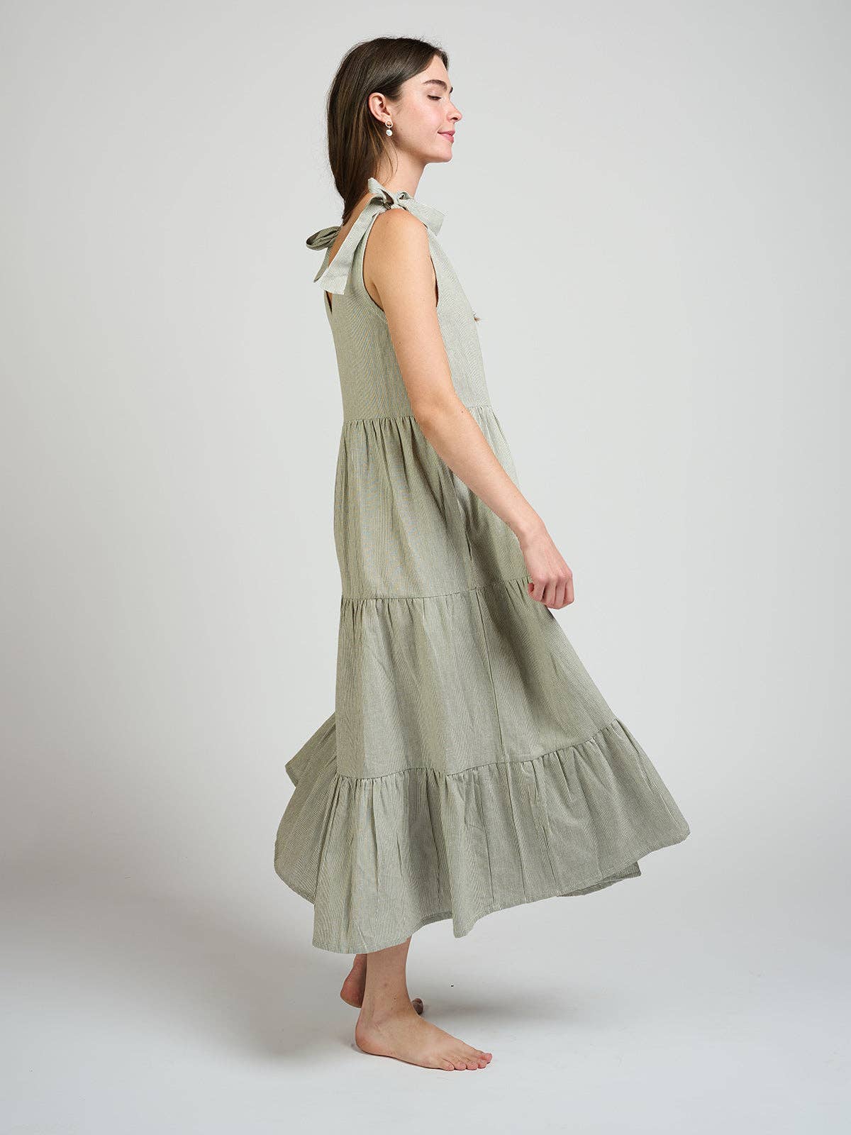Lorelei Tiered Dress Olive Stripe