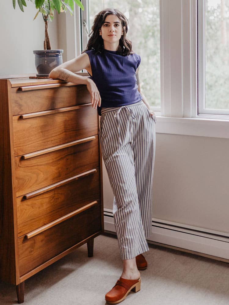 Emmy Drawstring Pant Pinstripe Blue