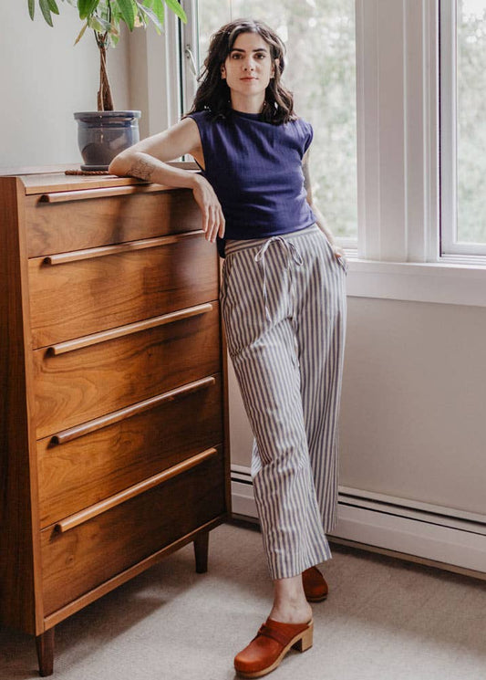 Emmy Drawstring Pant Pinstripe Blue