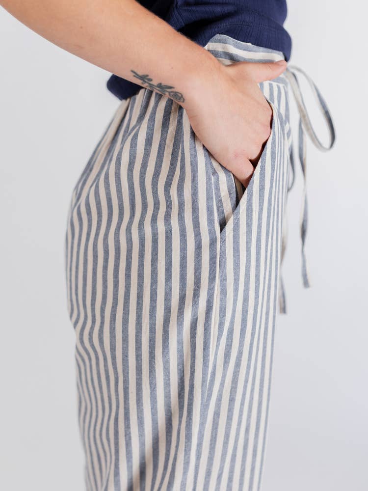 Emmy Drawstring Pant Pinstripe Blue