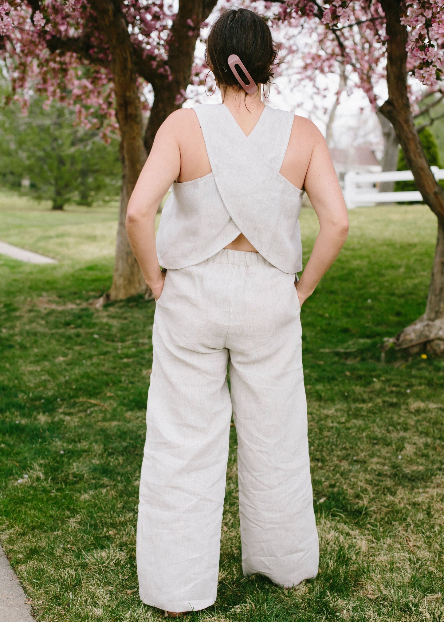 The Serena Linen Cross Back Crop Top // Pure White // Natural