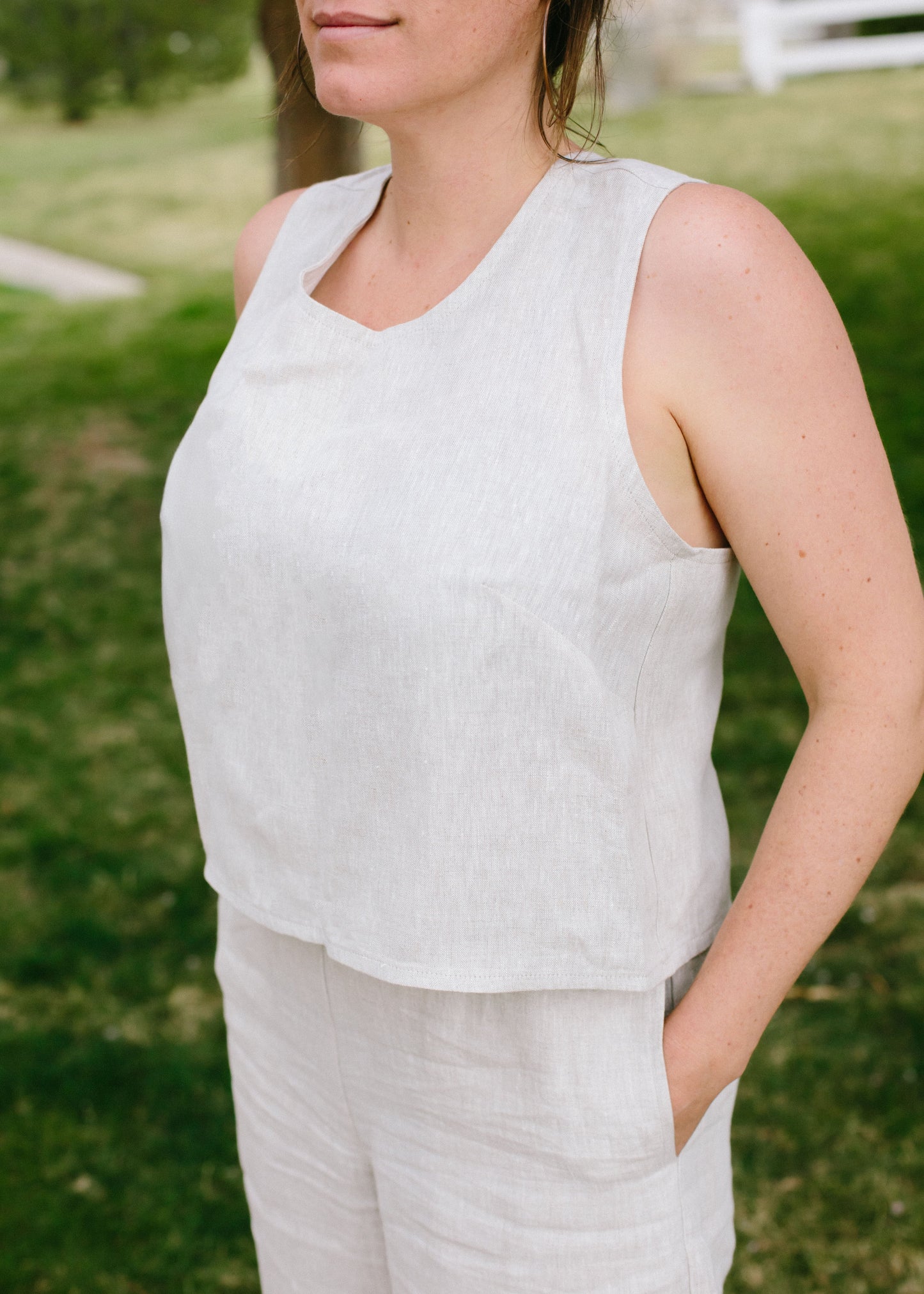 The Serena Linen Cross Back Crop Top // Pure White // Natural