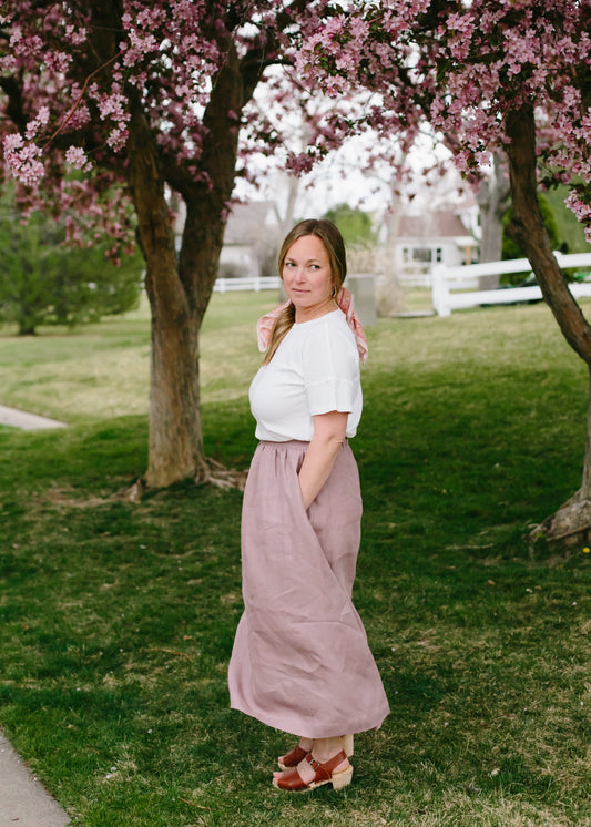 The Sophia Linen Maxi Skirt // Faded Rose