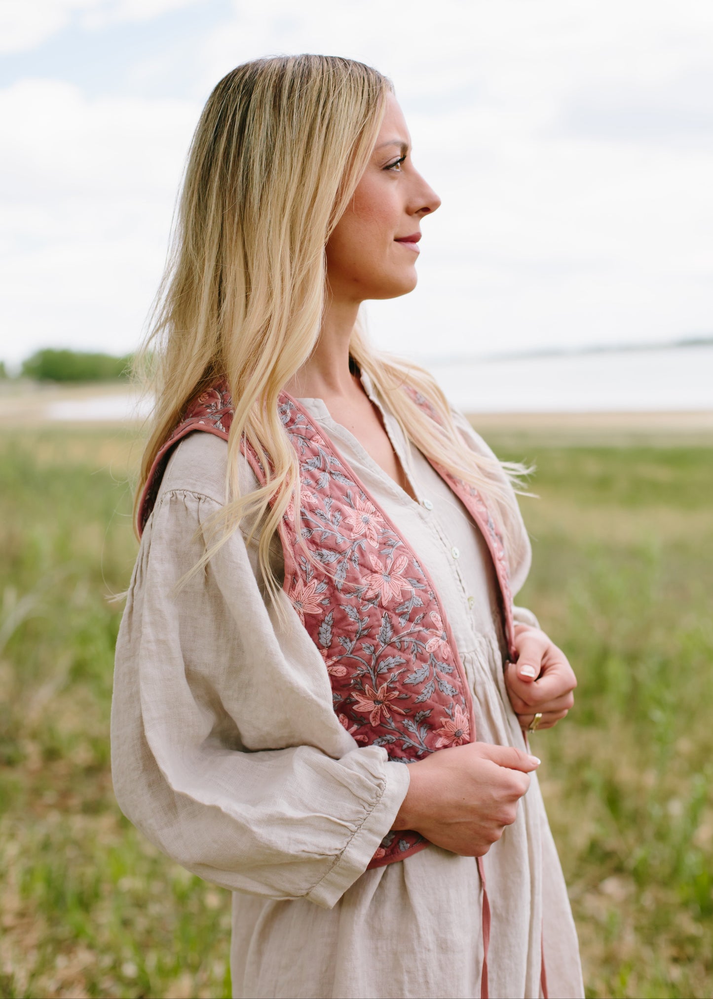 The Reversible Juhi Vest // Block Printed Dusty Rose