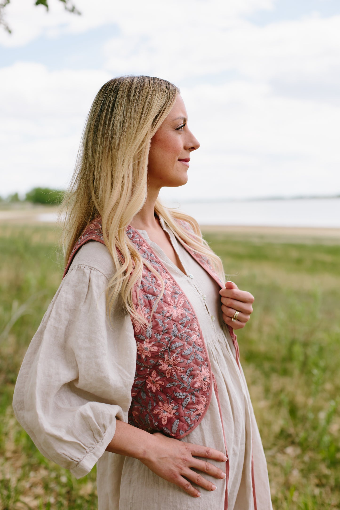The Reversible Juhi Vest // Block Printed Dusty Rose