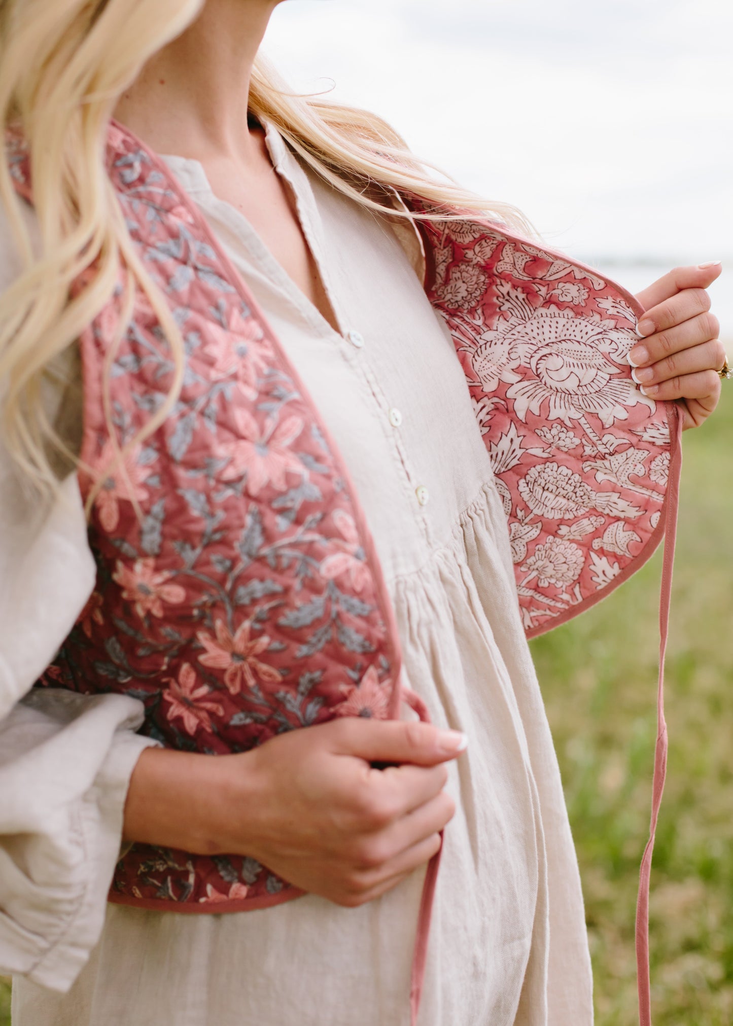 The Reversible Juhi Vest // Block Printed Dusty Rose