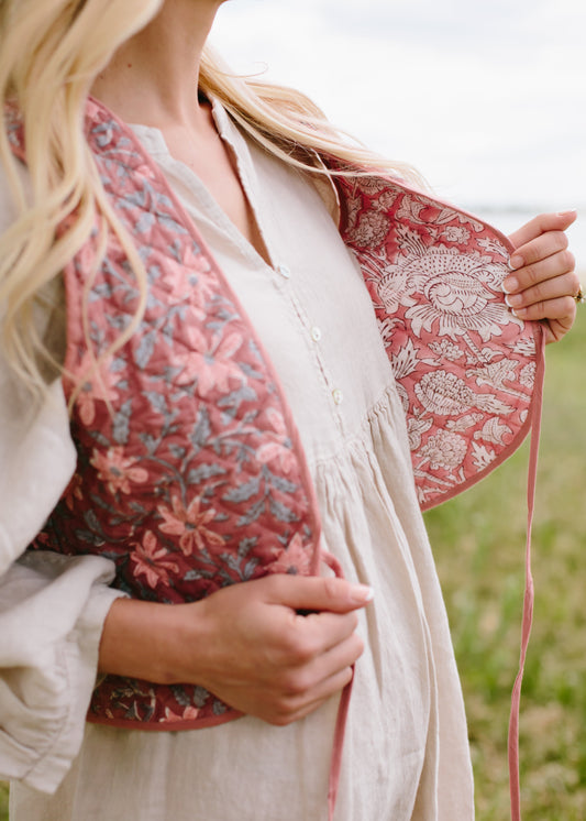 The Reversible Juhi Vest // Block Printed Dusty Rose