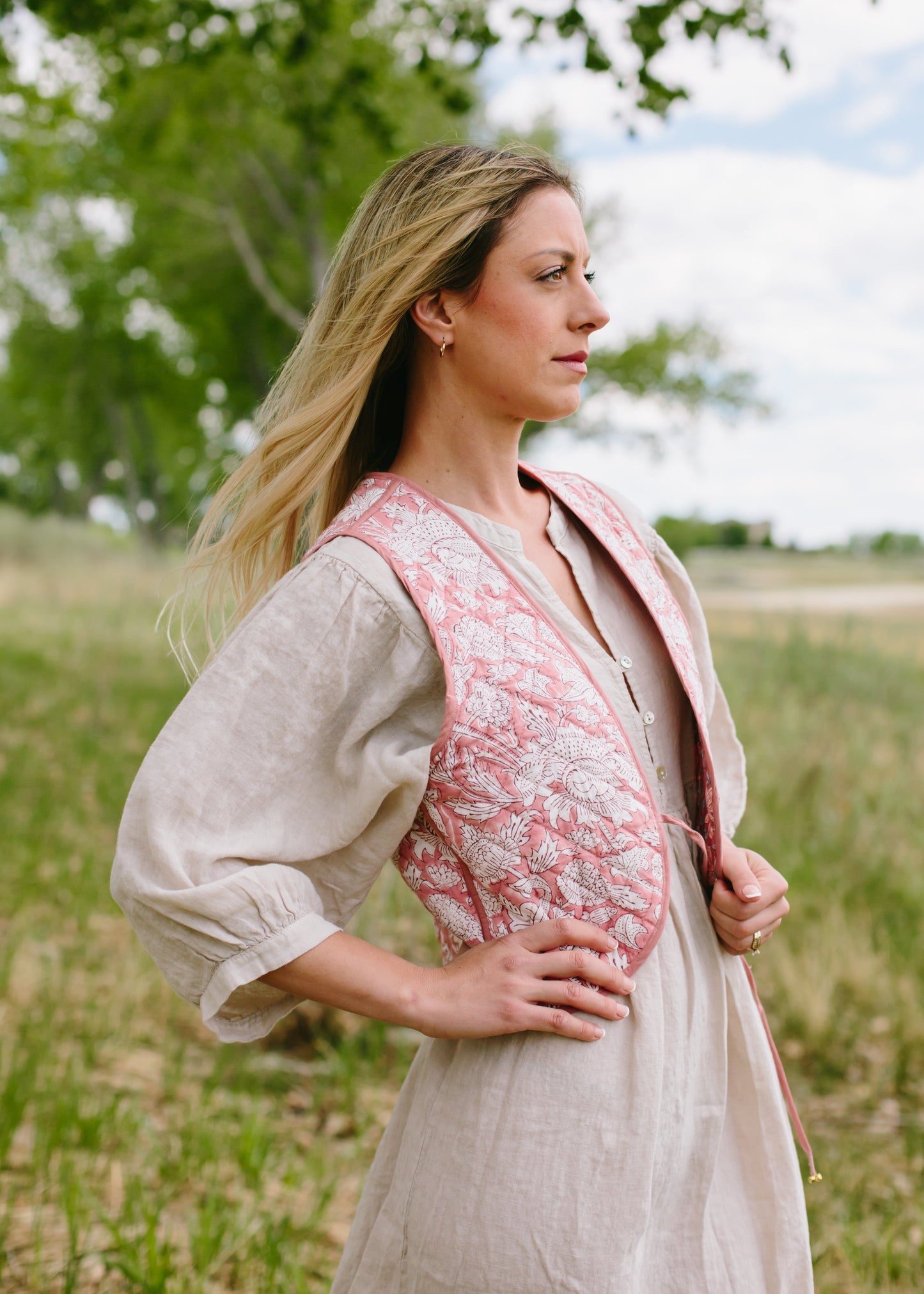 The Reversible Juhi Vest // Block Printed Dusty Rose
