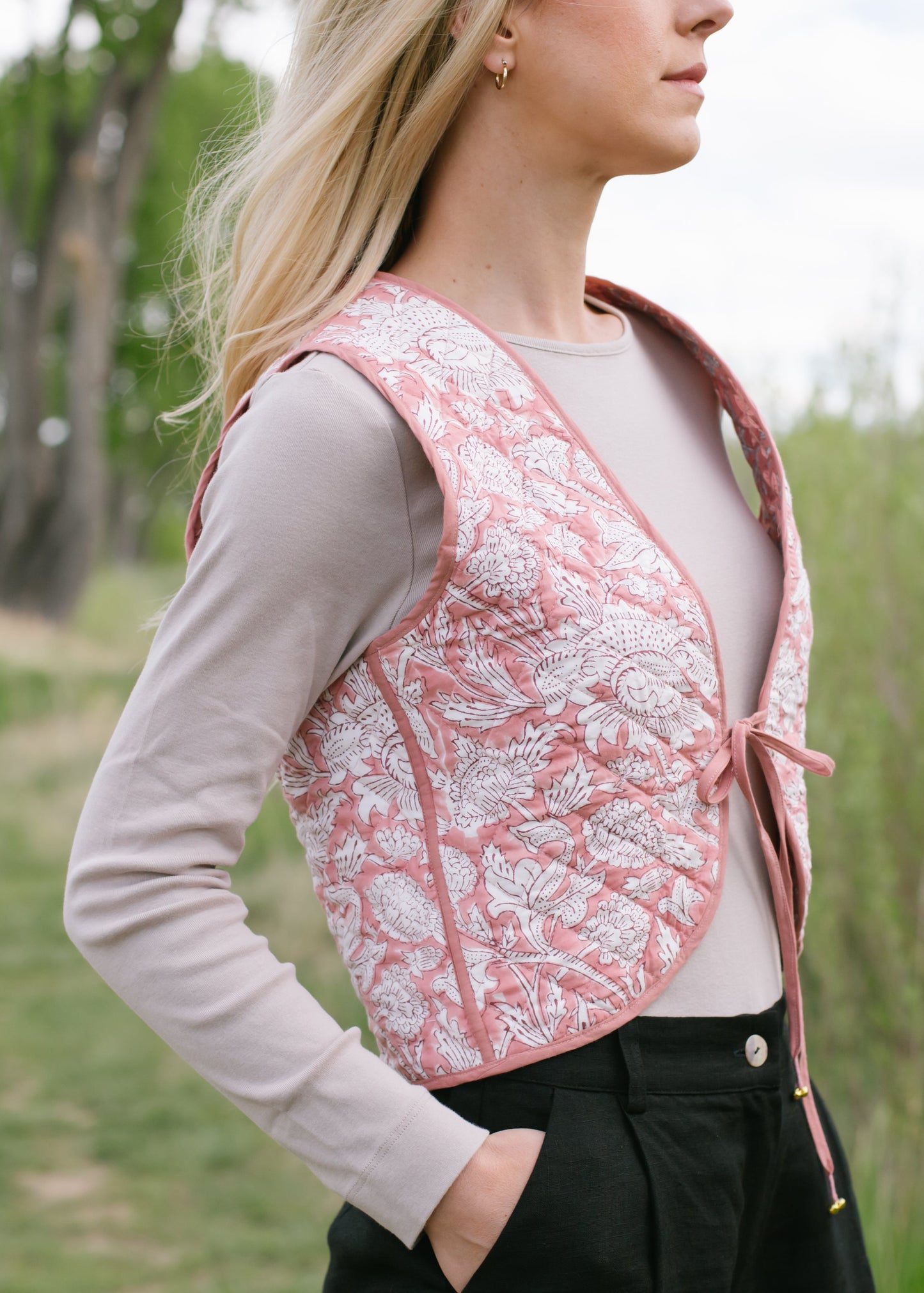 The Reversible Juhi Vest // Block Printed Dusty Rose