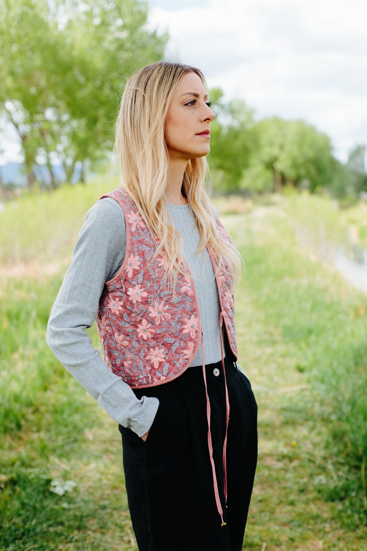 The Reversible Juhi Vest // Block Printed Dusty Rose