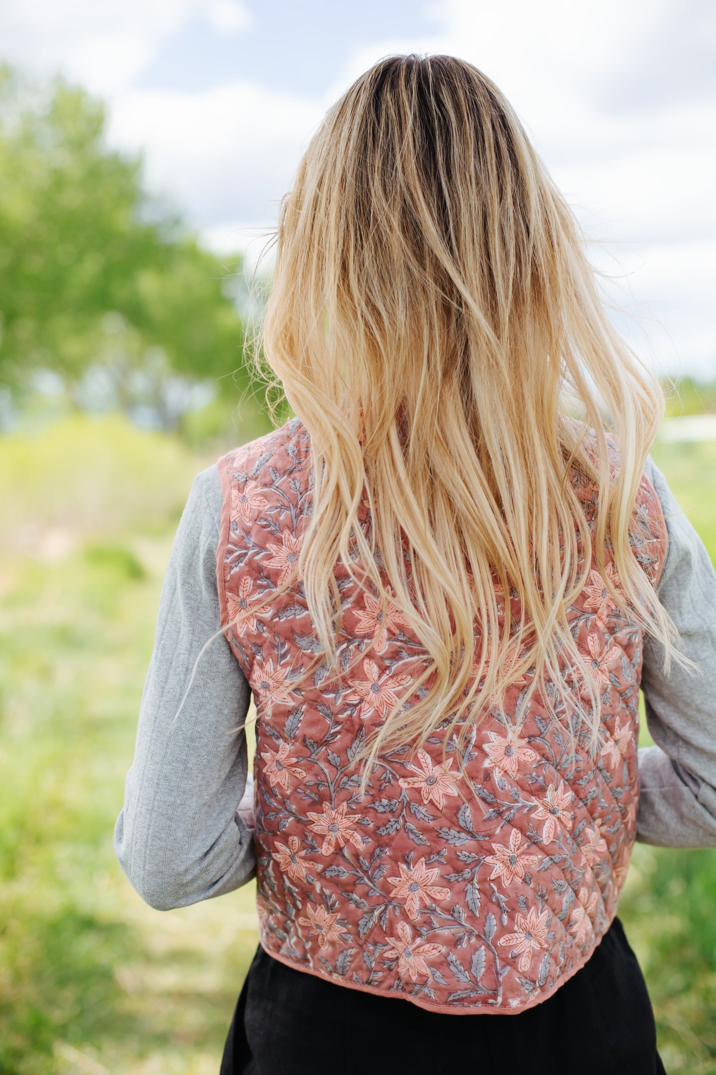 The Reversible Juhi Vest // Block Printed Dusty Rose