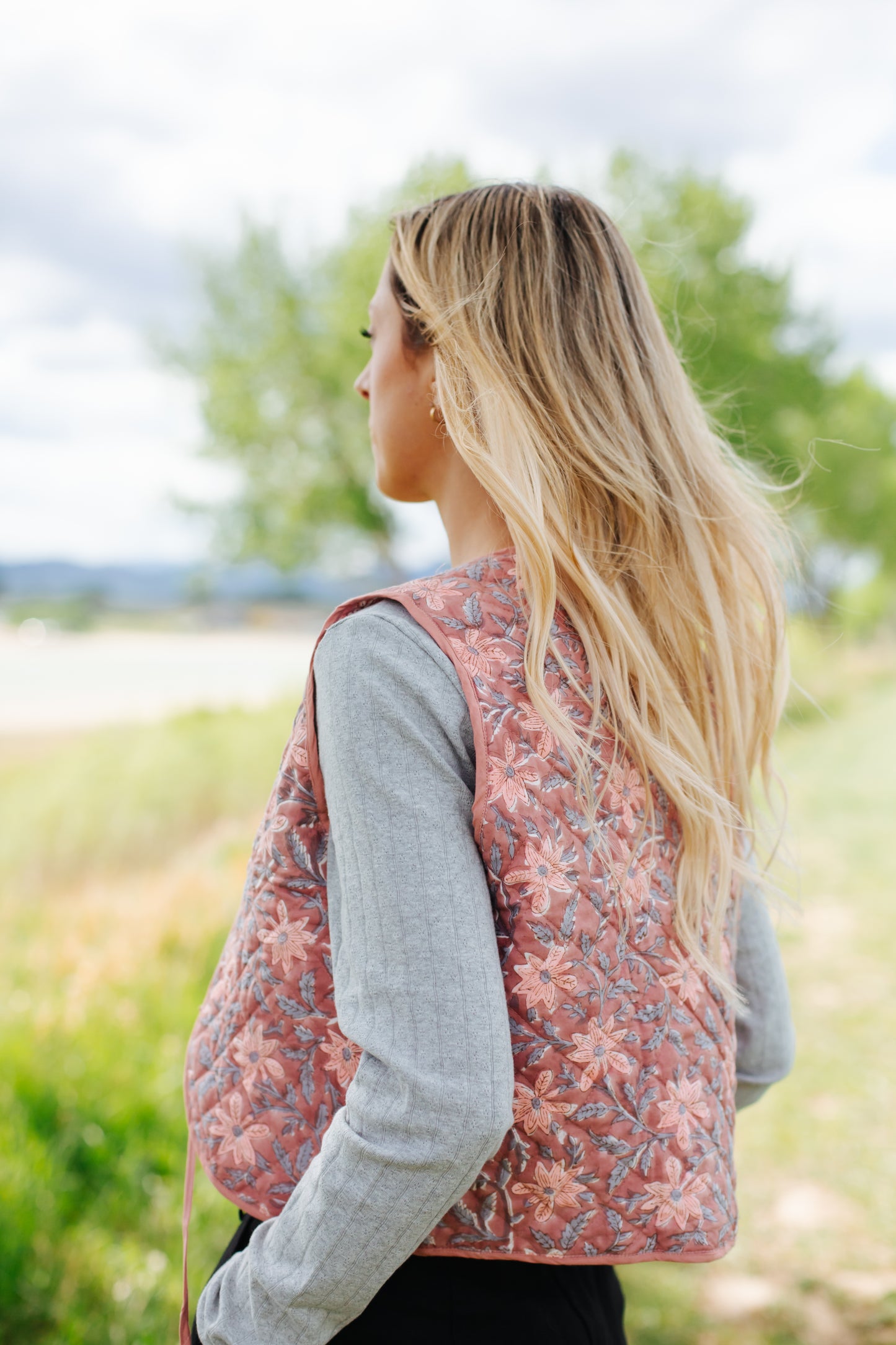 The Reversible Juhi Vest // Block Printed Dusty Rose