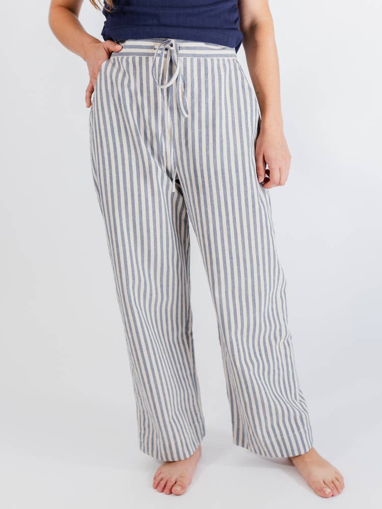 Emmy Drawstring Pant Pinstripe Blue