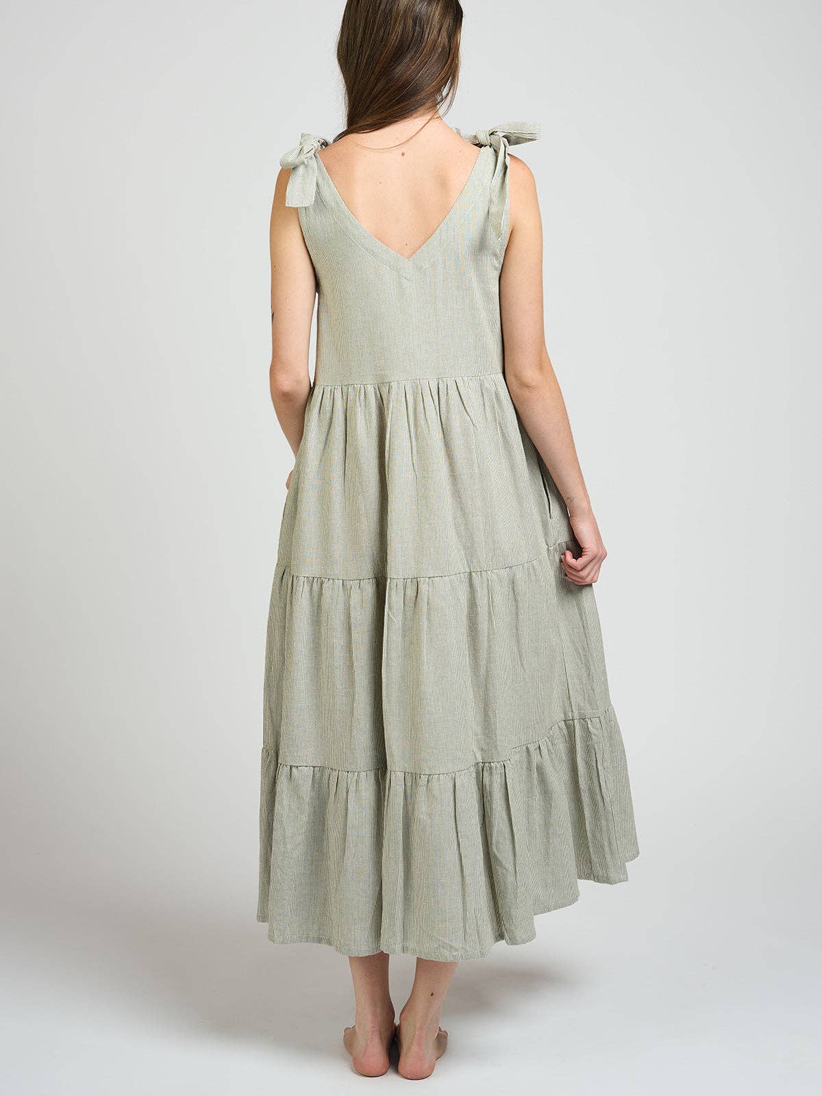 Lorelei Tiered Dress Olive Stripe